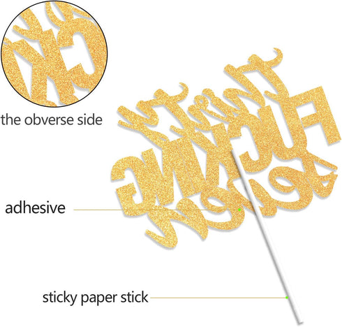 Thirty Seven Gold Glitter Cake Toppers, 37 Years Old 37th Birthday Anniversary Party Decorations Supplies