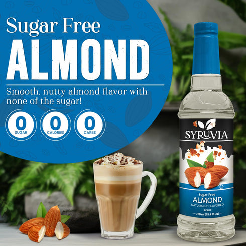 25.4 oz Syruvia Sugar Free Coffee Syrup, Almond Flavored Syrup for Drinks, Lattes, and Desserts fl