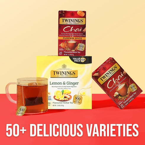 20 Count (Pack 1), 20 Twinings Pumpkin Spice Chai Black Tea Individually Wrapped Bags, of Warm, Spicy & Aromatic