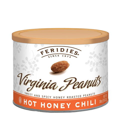 18oz FERIDIES Extra Large Hot Honey Chili Virginia Peanuts, Resealable Tin