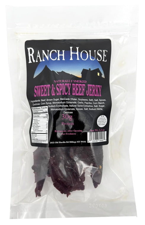 Ranch House Sausage Co. 3.3 OZ (3.3 Ranch House Beef Jerky - Whole-Muscle Montana Beef Jerky Strips, High Protein