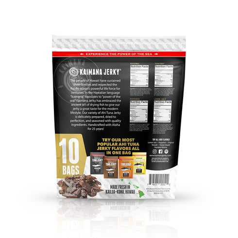 9g Omega-3's (10 pack, 0.50 oz) Kaimana Jerky Ahi Tuna Sampler Bundle - All Natural & Wild Caught Tuna Jerky. Made