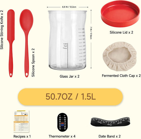 Coco Bird 50oz 17 2Set) Pro Sourdough Starter Kit- Large Capacity Sourdough Starter Jar, Flavorful Fermentation