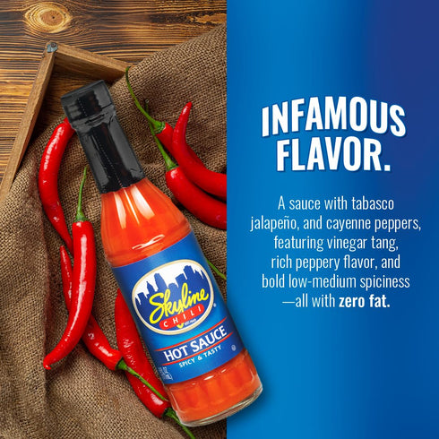 2 6 oz Skyline Chili Hot & Spicy Sauce Authentic Cincinnati Restaurant-Style Secret Recipe with Tabasco, Cayenne