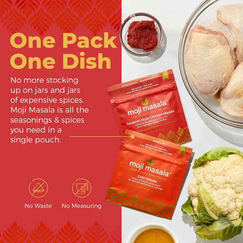 moji masala Indian Spice Set - 2 Pack, Tandoori-Style Chicken Masala & Cauliflower/Gobi Masala Mix