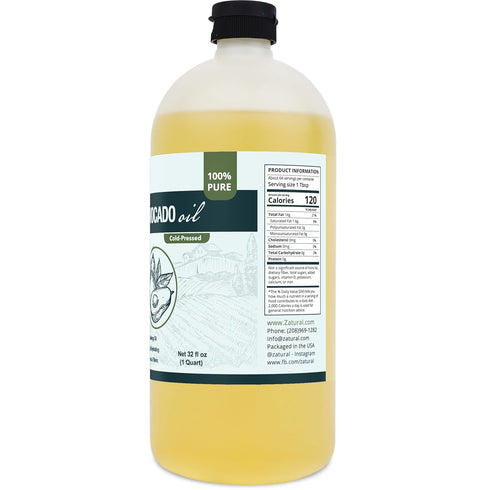 100% (32 Zatural Avocado Oil Pure Natural without Additives, Clean, Cold Pressed, Non-GMO, Vegan: For Cooking, Frying