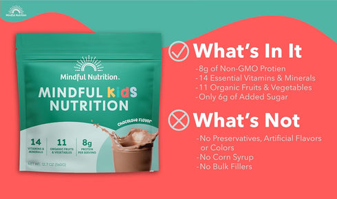 12.7oz Mindful Nutrition Kids Protein Powder Shake Mix, Organic Fruit and Vegetable Green Superfoods, Vitamins