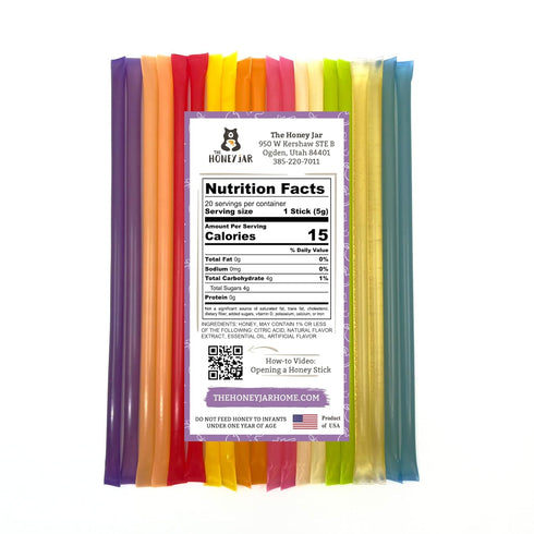 The Honey Jar Variety Pack Honey Sticks, Pure Honey Straws for Tea, Coffee, Healthy Treat - 20 Count