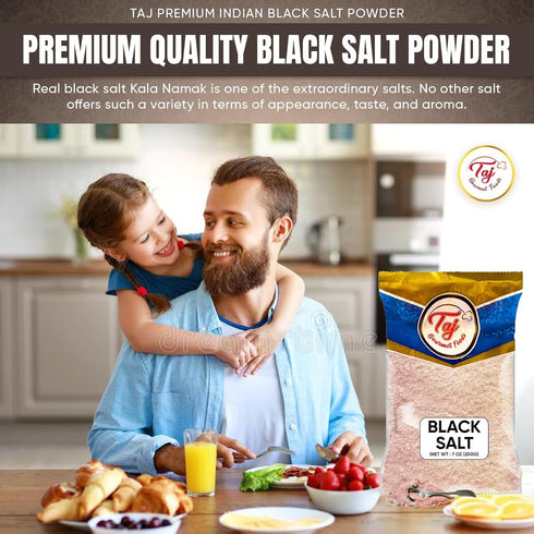 TAJ Gourmet Foods 7-Ounce (200g) TAJ Black Salt Powder | Kala Namak | Vegan & Gluten Friendly, GMO Free