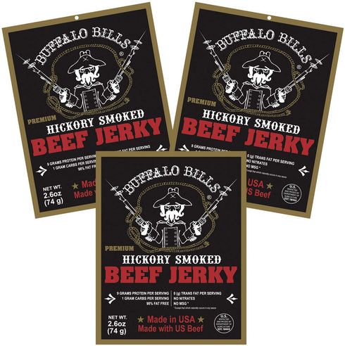 Buffalo Bills 2.6oz Premium Hickory Beef Jerky 3-Pack (hickory smoked jerky made