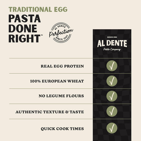 12oz (Pack 6) Al Dente Garlic Herb Pappardelle All-Natural, Hand-Crafted Egg Pasta. Traditional Pasta Noodles Made