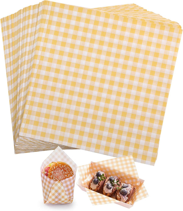 KIKISML 200 PCS Checkered Waxed Deli Paper Sheets 7 * 7 Inch, Food-grade