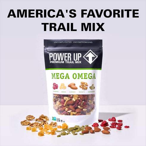 14 Power Up Trail Mix, Mega Omega Trail Mix, Non-GMO, Vegan, Gluten Free, No Artificial Ingredients, Gourmet Nut, Ounce