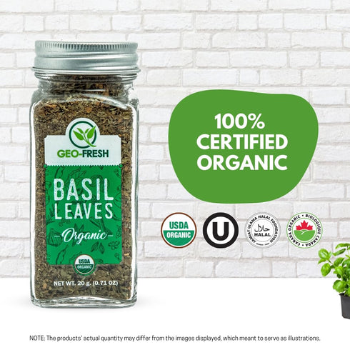 0.71 oz (20g) Geo-Fresh Organic Basil Leaves Dried Basil Seasoning for Cooking & Seasoning Non-GMO, Kosher, USDA