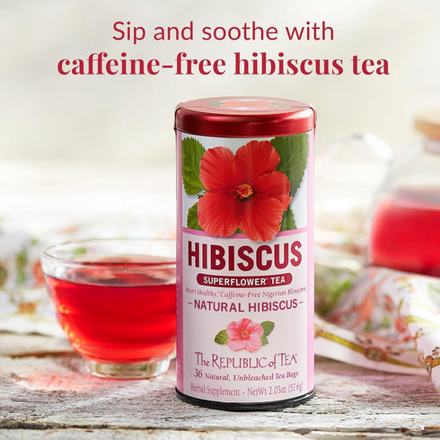 100 The Republic of Tea Natural Hibiscus Tea Super Refill, Tea Bags, Herbal Blend, Caffeine Free, Gluten Free