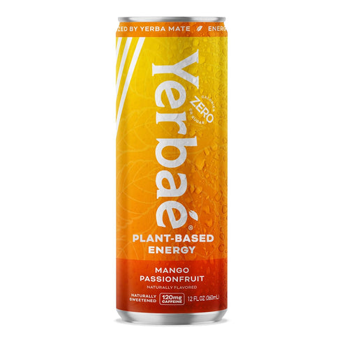 120mg Pack 12, 12oz Yerba Energy Beverage, Mango Passion Fruit, Caffeine. No Sugar/Calories/Carbs, Energized by Yerba
