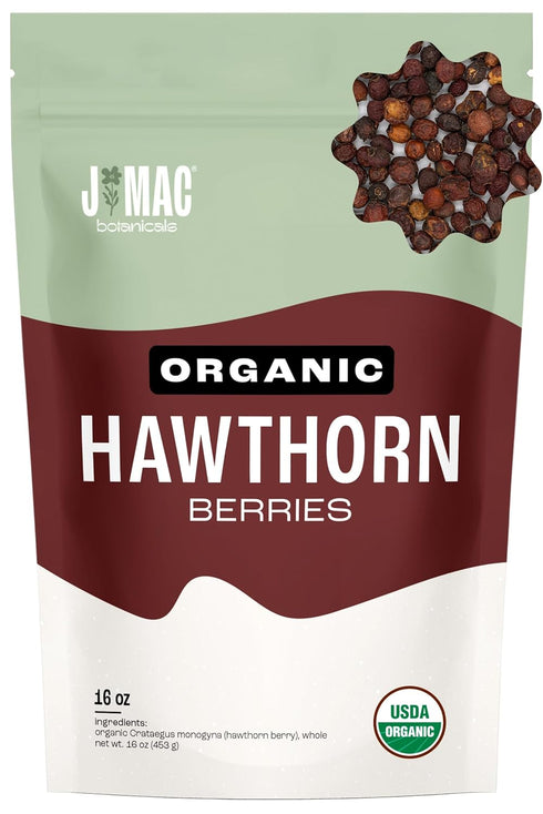 J Mac Botanicals, Organic Dried Hawthorn Berries Whole (16 oz) Hawthorn berry