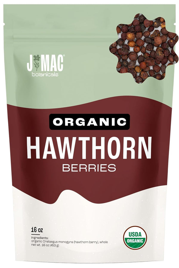 J Mac Botanicals, Organic Dried Hawthorn Berries Whole (16 oz) Hawthorn berry