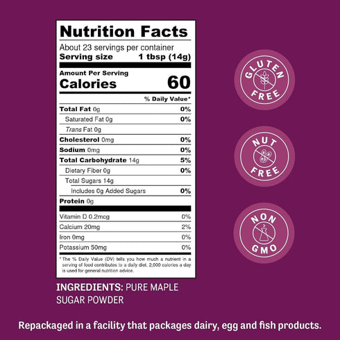 11.25 oz 100% Judees Powdered Maple Sugar - Confectioners Sugar from Maple Syrup - Non-GMO, Gluten-Free, and Nut-Free