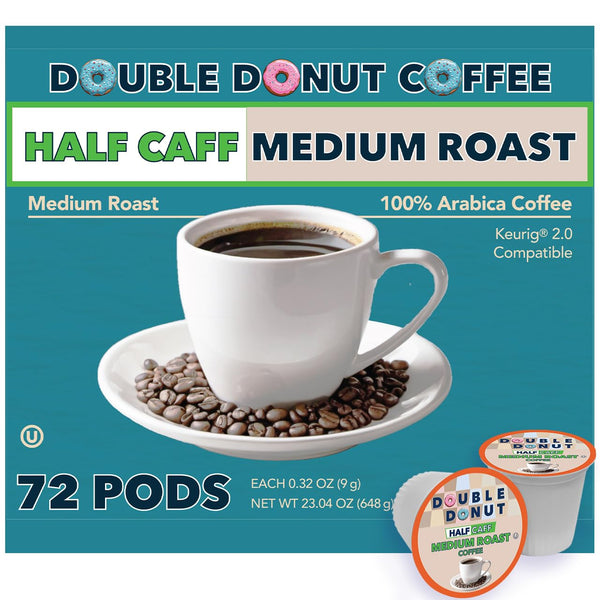 Double Donut Coffee Half Caff Coffee Pods, Single Serve Half Caffeine Coffee