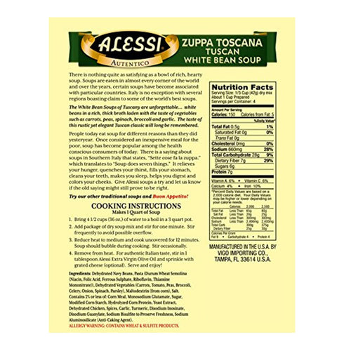 6oz Pack 6) Alessi Autentico Premium Soups, Traditional Flavors, (Tuscan White Bean