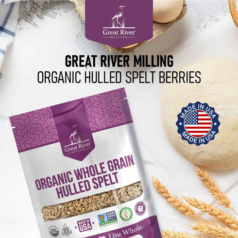 5 Lb Great River Milling Organic Hulled Spelt Berries | Ancient Whole Spelt Grain | High Fiber & Protein | Non-GMO