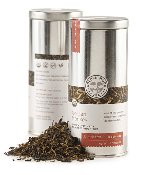 Golden Moon Tea Organic Golden Monkey Black Tea, Loose Leaf, Non-GMO - Travel Tin (28 Servings)