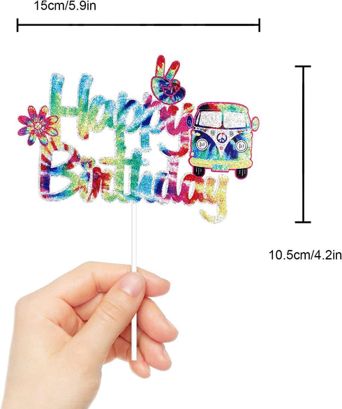 Groovy 60's Tie Dye Happy Birthday Cake Topper - 60's Birthday Party Cake Decoration