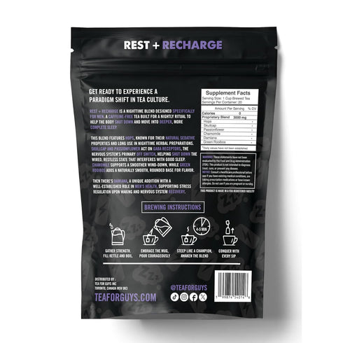 Tea For Guys Inc. Reset, 20 Tea For Guys: Nighttime Blend Strong Herbal Night Blend for Calm, and Deep Rest |