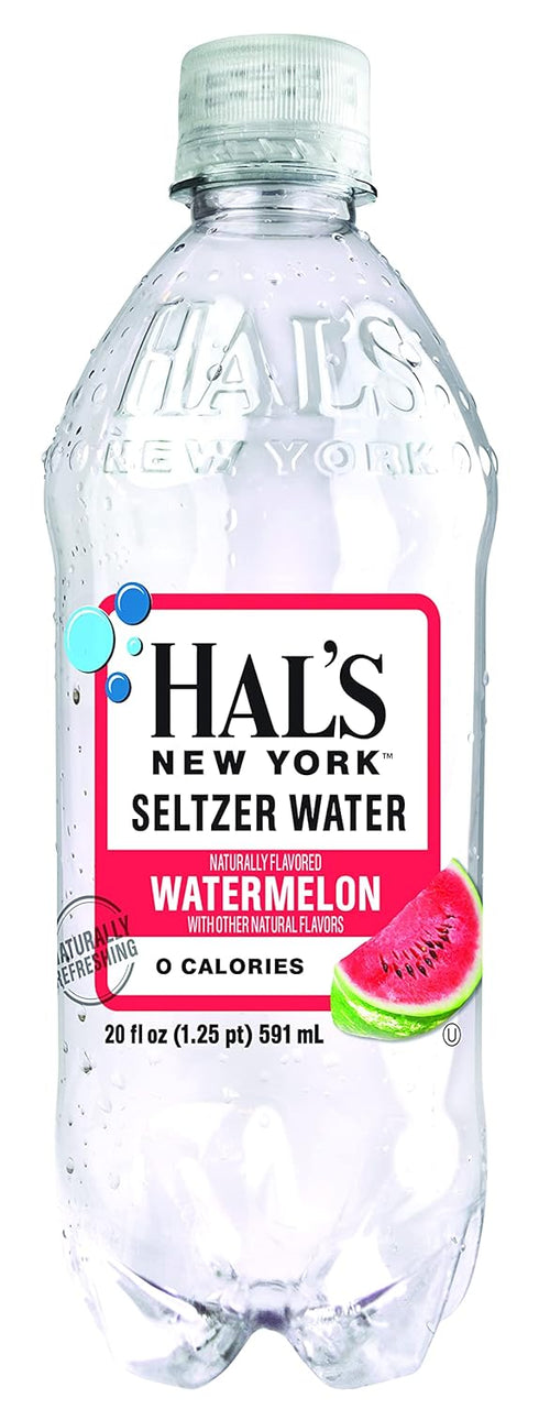 Hal's New York 20 Oz (Pack 24) Seltzer Water, Watermelon Sparkling Water, Fl Bottles