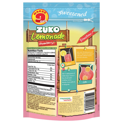 Pack, 14.1 oz (Pack 6) Zuko Strawberry Lemonade Powdered Drink Mix Family No Added Sugar Needed