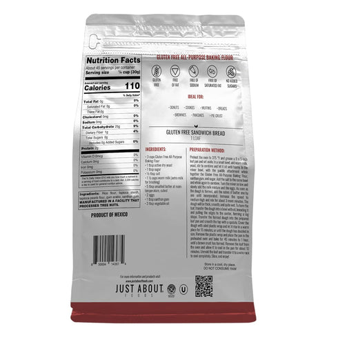 1:1 3 lbs Just About Foods All Purpose Flour Gluten-Free, New Improved Formula, All-Purpose Substitute for Wheat Flour