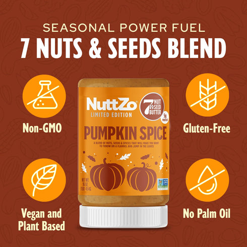7 5g 16 oz NuttZo Pumpkin Spice Power Fuel Nuts and Seeds Butter, Seasonal Edition, Made with Cashews, Almonds, Brazil