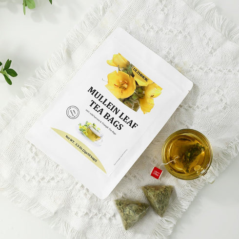 50 100% Premium Mullein Leaf Tea Bags. Made with Pure Mullein Leaves, for Lungs Cleanse and Respiratory Support, No