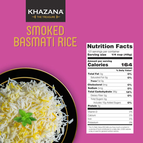 10 lb Authentic Smoked Basmati Rice by Khazana in Bag - Aromatic and Flavorful Indian Grain - Non-GMO, Gluten Free