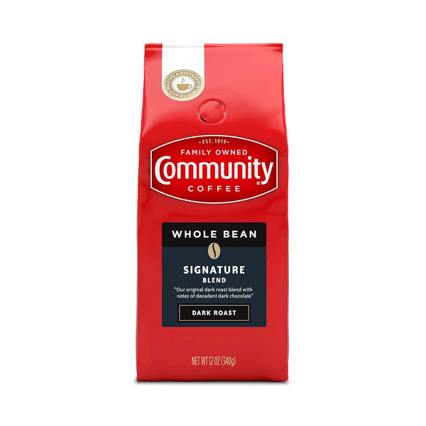 Community Coffee Signature Blend Whole Bean Coffee, Dark Roast, 12 oz Bag