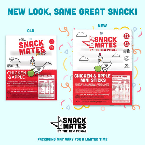 7g 60 40 Pack New Primal Snack Mates Chicken & Apple Sticks, Gluten Free Healthy Snacks for Kids, Low Sugar High