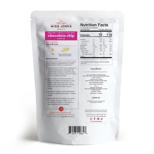 Miss Jones Baking Gluten-Free Chocolate Chip Cookie Mix, 50% Lower Sugar, Naturally Sweetened Desserts (13 Ounce)