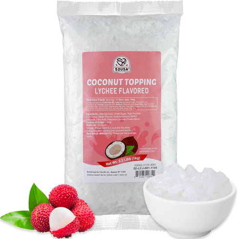 52USA Lychee Flavored Coconut Jelly 1kg (2.2 lbs) Topping for Desserts and