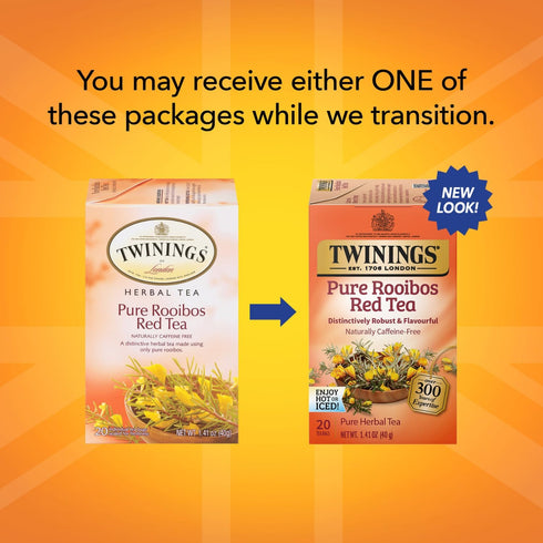 20 Count (Pack 2) Twinings Pure Rooibos Red Tea - A Naturally Sweet and Tangy Red Tea, Caffeine-Free Herbal Tea Bags