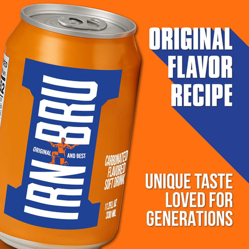 32 11.1 oz Pack 6 IRN-BRU Original Scottish Sparkling Soda, Citrus Flavored Carbonated Drink - Sparkling Flavored Soft