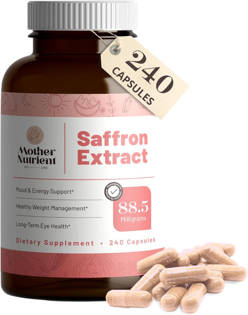 Saffron Extract Supplements for Women & Men - Pure Crocus Sativus - 240 Veggie Capsules