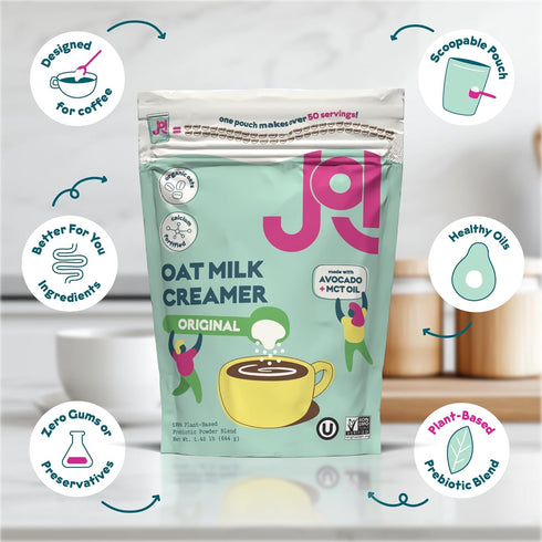32 JOI Instant Oat Milk Creamer Pouch - Makes servings - Vegan, Kosher, Shelf-Stable, and Gluten-Free - Use for Coffee