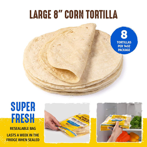 Del Campo Soft Corn Tortillas – 8 Inch Round, Gluten Free Authentic Mexican Food, 8ct.