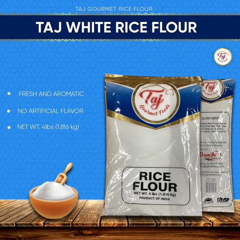 TAJ Gourmet Foods 4lbs TAJ White Rice Flour, (Perfect Appams, noodles, pancakes, etc.)