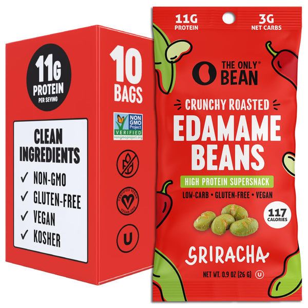 The Only Bean Crunchy Roasted Edamame Snacks Pack (Sriracha), Protein Keto Food,
