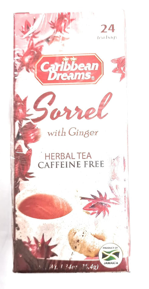 24 Caribbean Dreams Sorrel & Ginger Tea, Tea Bags, All Natural, Caffeine Free, Herbal Tea, White, (CD S&G)