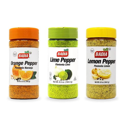 Forever Festive Set: 6.5 Oz Gourmet Seasoning Includes Badia Lemon Pepper, Badia Lime Pepper & Badia Orange Pepper