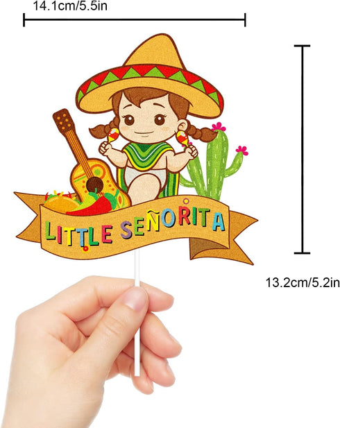 Little Senorita Birthday Cake Topper - Glitter Sombrero Mexican Fiesta Decoration for Girl Baby Shower & Gender Reveal