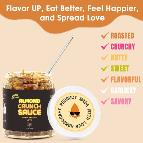 SAUCE UP 100% Natural Nut-Crunch, 6oz, Vegan, Keto, GF, Flavor Bomb, Almond